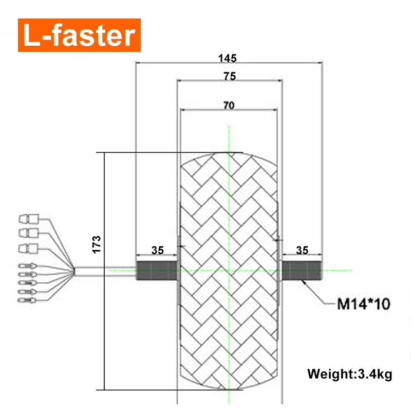 L-faster 350W 6.5inch Off-road Solid Tire Brushless Hub Motor Fat Wheel