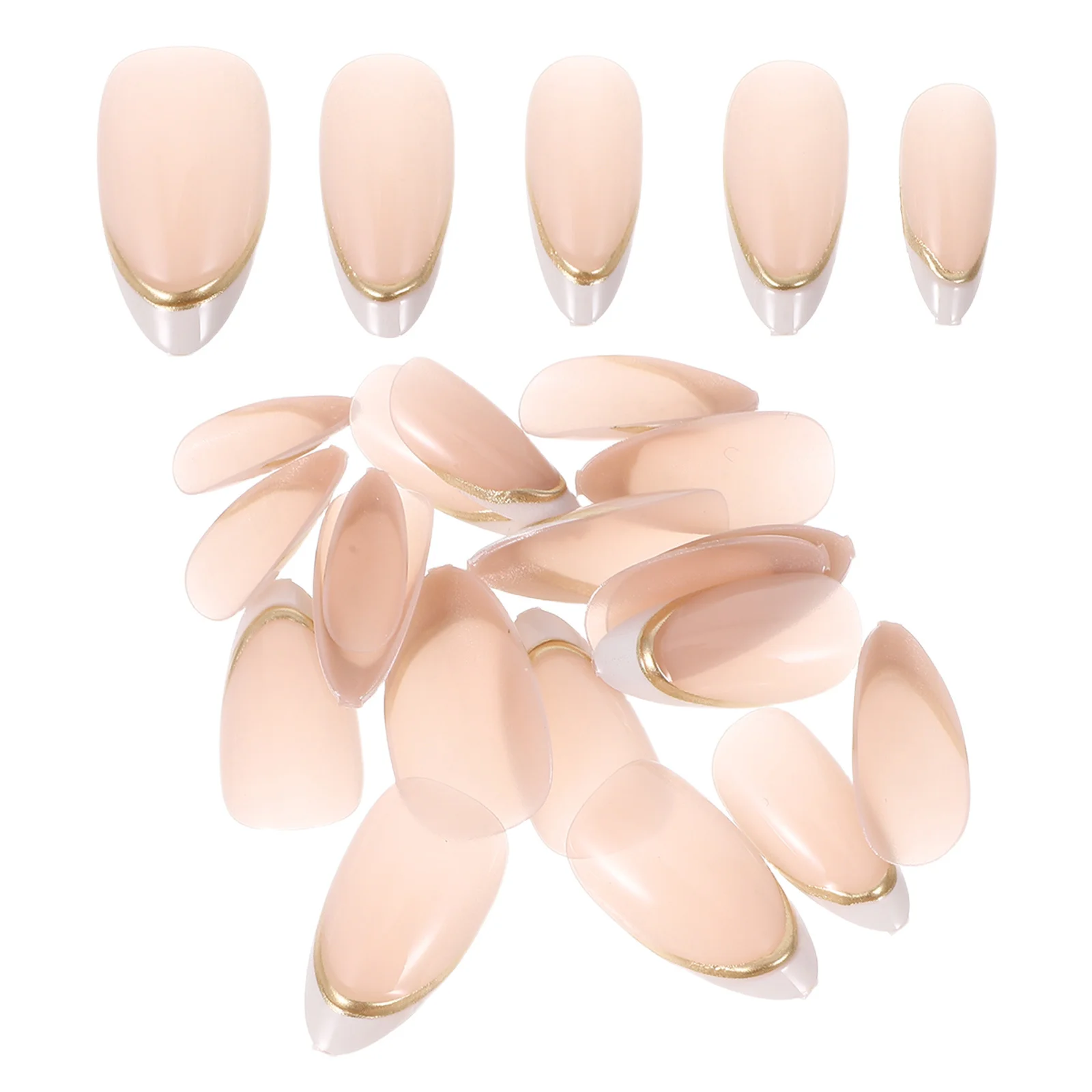 

1Set Full Cover Almond French Tip Nails Press on Fake Nail Tips Clear Glue Stick on Nails Home Manicure Extensions