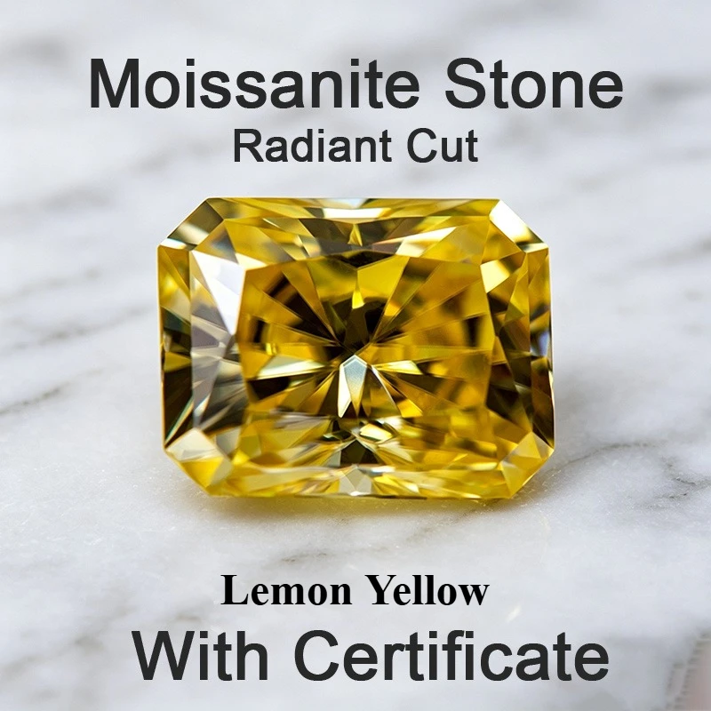 Moissanit-Stein in Zitronengelb mit Radiantschliff für Charms, Schmuck, Ringe und Ohrringe, Besteht Diamanttester mit Zertifikat – Detail 1