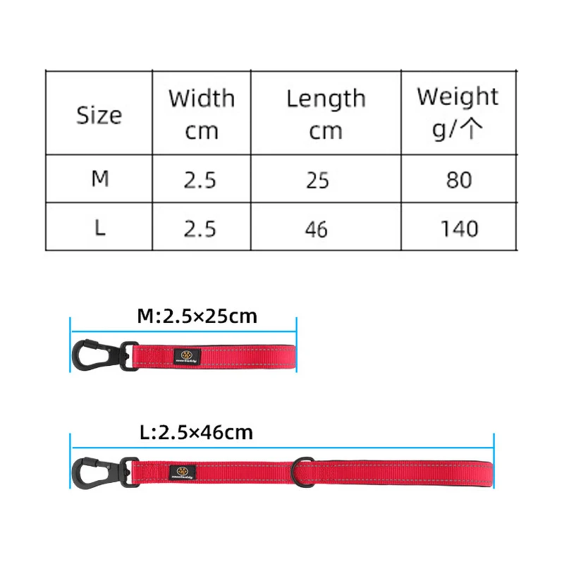 25/46cm Heavy Duty Short Nylon Dog Leash Training Control Reflective Threads Pet Leash with Zinc Alloy Lock Correa Para Perro
