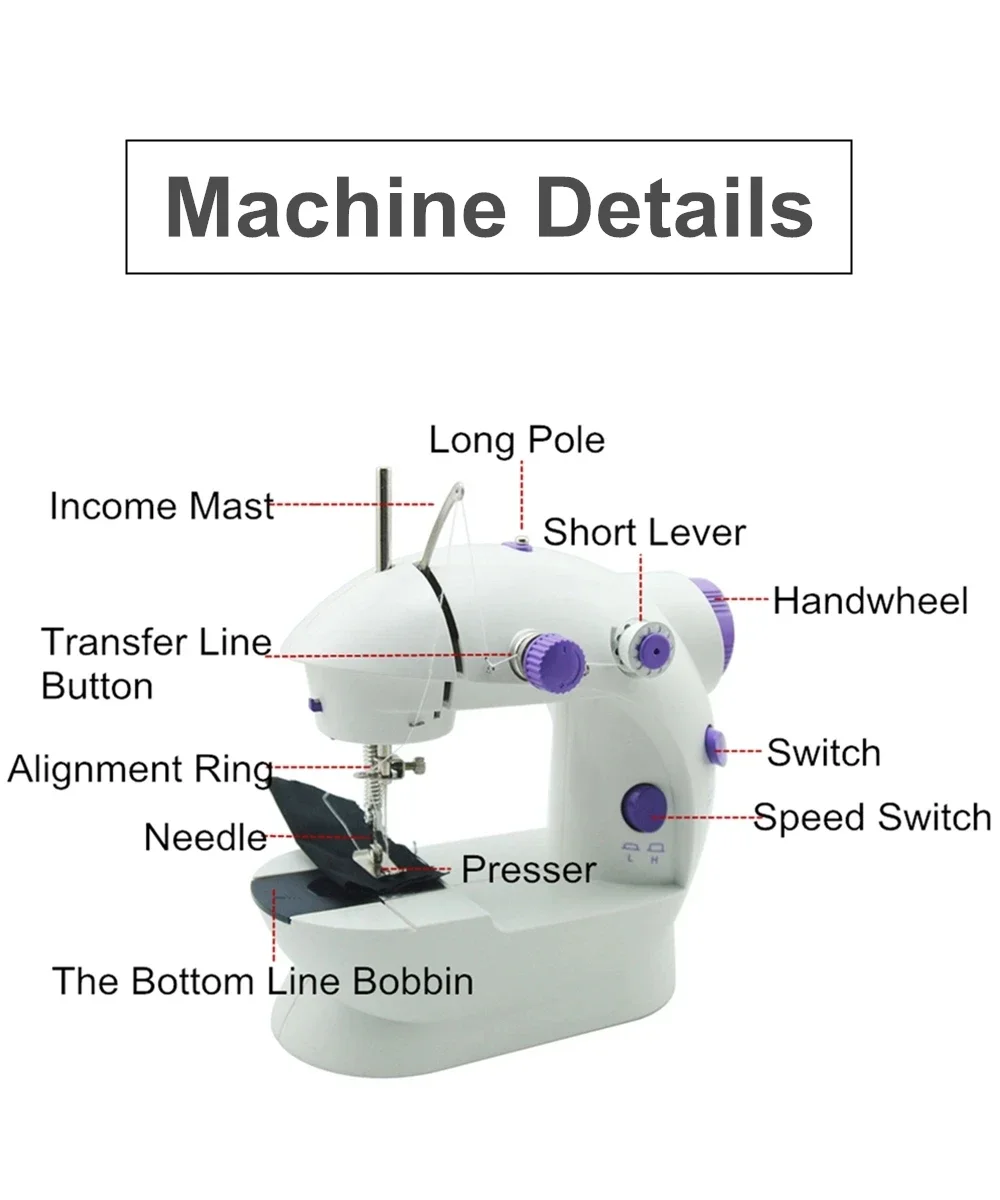 Household Sewing Machine Portable Electric Sewing Machines with Light and Speed Control for Beginner DIY Home Sewing Accessories