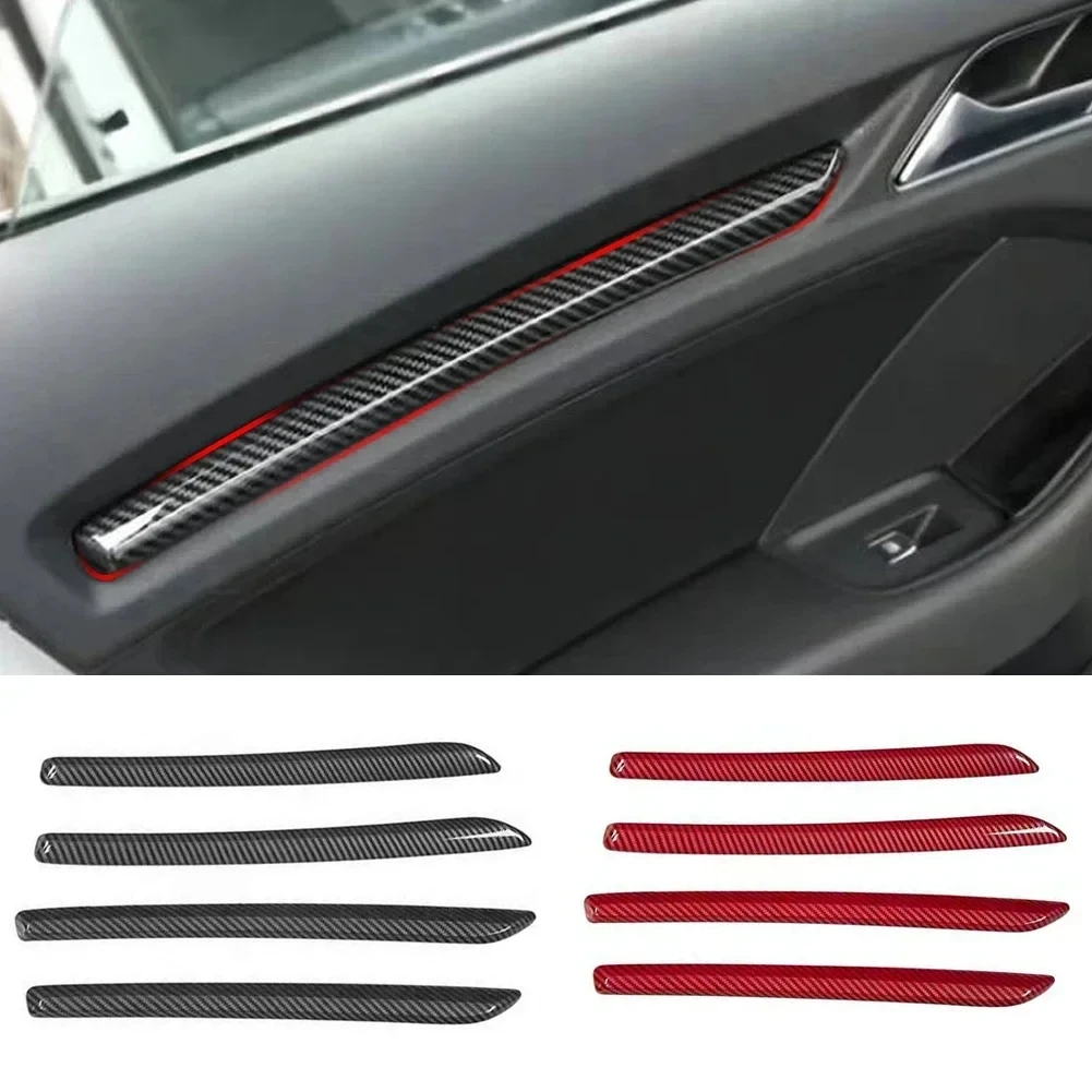 Red Center Console Dashboard Trim Strips ABS Car Door Decoration Cover Stickers Carbon Fiber Style For Audi A3 8V S3 2014-2020