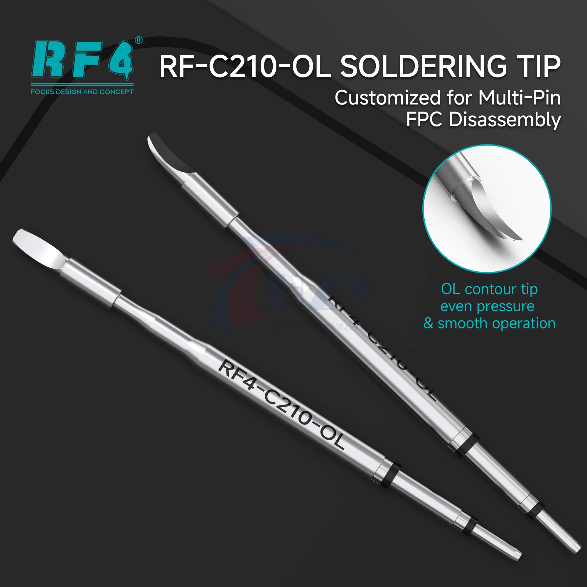 RF4 RF-C210-OL Soldering Tip 3D Curved Chisel for Multi-Pin FPC Disassembly Solder Wick Cleaning Phone Motherboard Repair Tools
