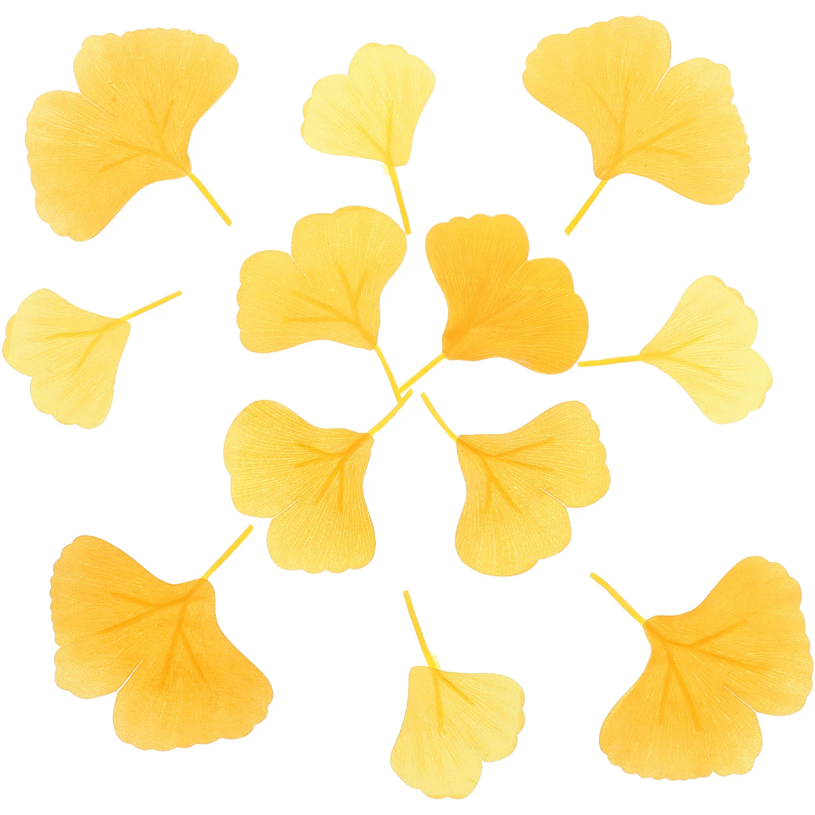 100 Pcs Yellow Artificial Vine Morning Glory Fake Ginkgo Leaves Gold Decor Window Party Favor for Silk Flower Faux