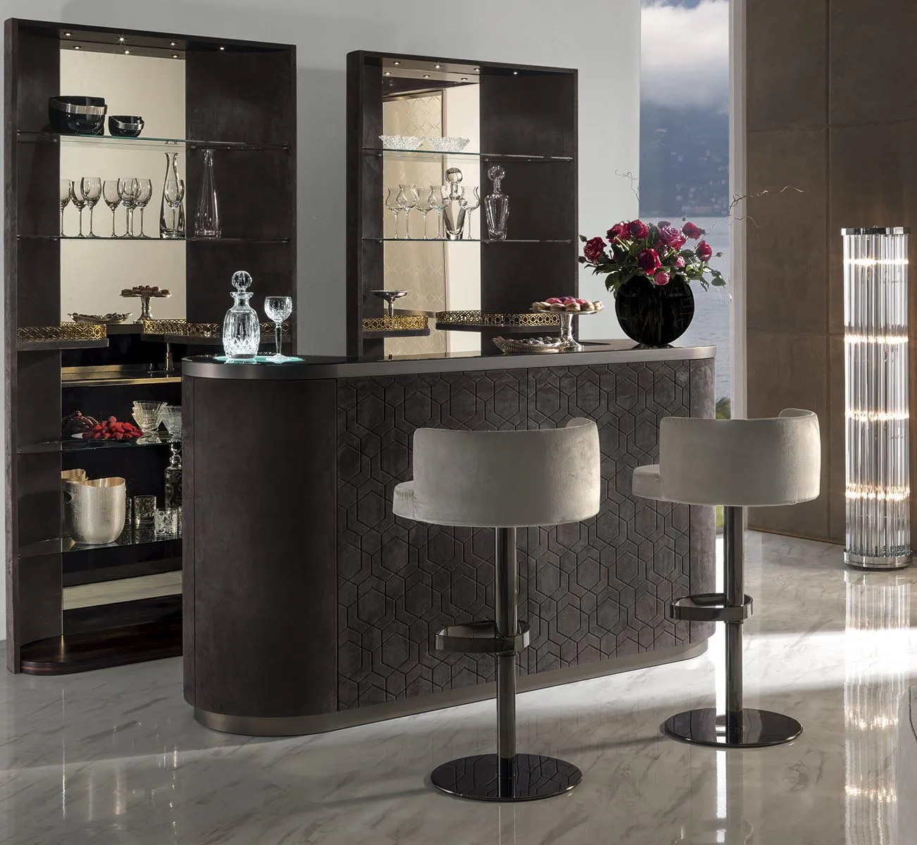 

High End Bar Stool Counter Table Stainless Steel High Bar Table Set House Leather Luxury Modern Bar Tables