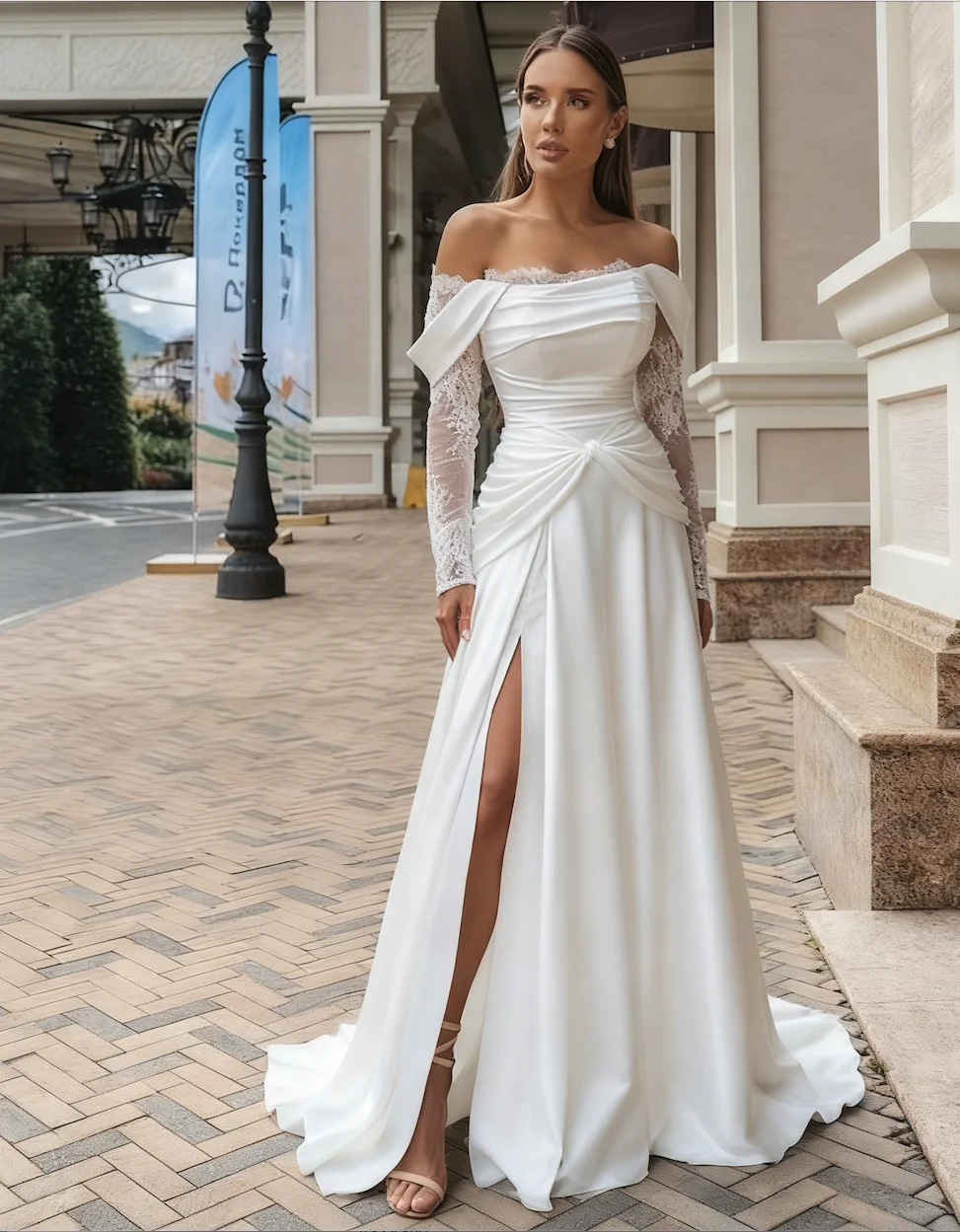 

Customize To Measures Wedding Dress A_line vestidos de novia Side Slit Floor Length Satin Pleat Bridal Gowns Simple свадеб