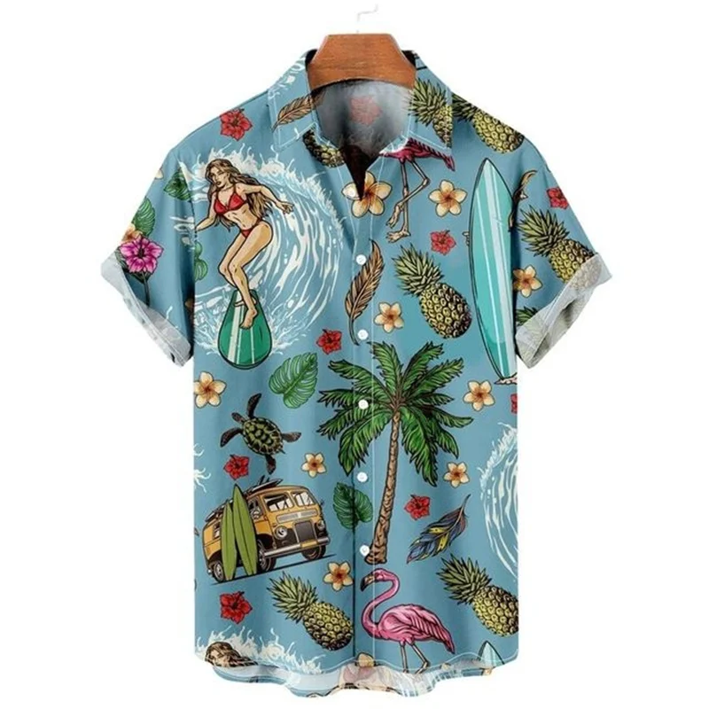 Retro Men's Hawaiian Shirts 3D Print Mermaid Graphics Casual Button Short Sleeve Lapel Streetwear Hawaiian shirts for men Summer