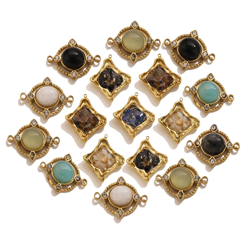 2 Stück Vintage-Emaille-Anhänger aus Naturstein in Gold für die Schmuckherstellung aus Edelstahl, DIY-Ohrringe, Halsketten, Schmuckanhänger