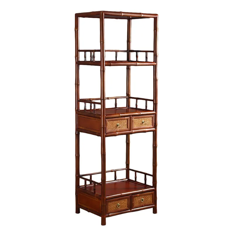 Chinese retro red bamboo shelves, bookcases, tea room space tea ceremony utensils display cabinets, bogu shelves