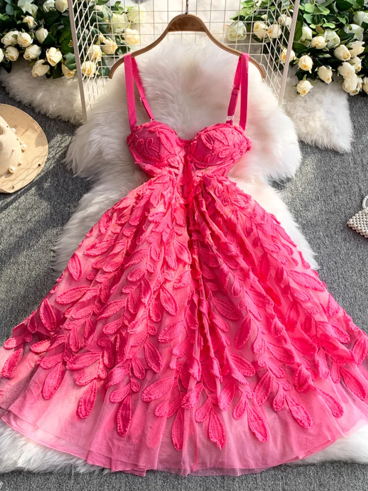 Romantische Zoete Agel 2025 Nieuwe Sle Damesjurk met Strapl Bustier Top en 3D Bloemen Design Hoge Taille A-lijn Midi Dr