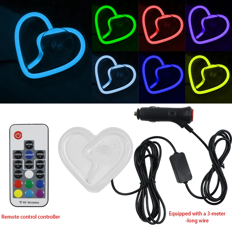 

Heart-shaped seven-color neon lights, car environment lighting, heart-shaped car lighting, car interior, car lights, atmosphere