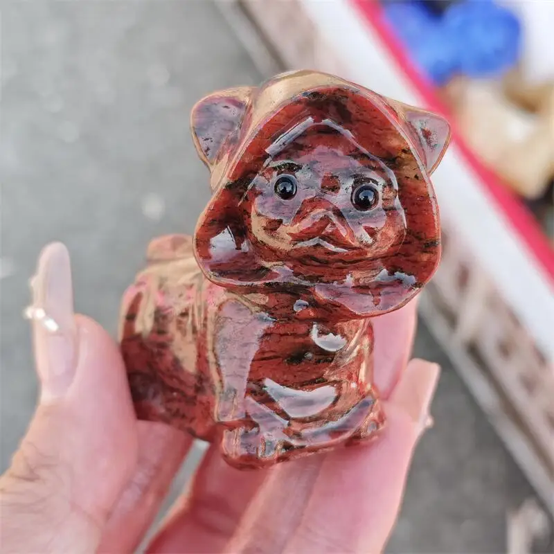 Natural Red Obsidian Wizard Dog Carving Crystal Halloween Holiday Gift Festival Craft For Decoration 1pcs