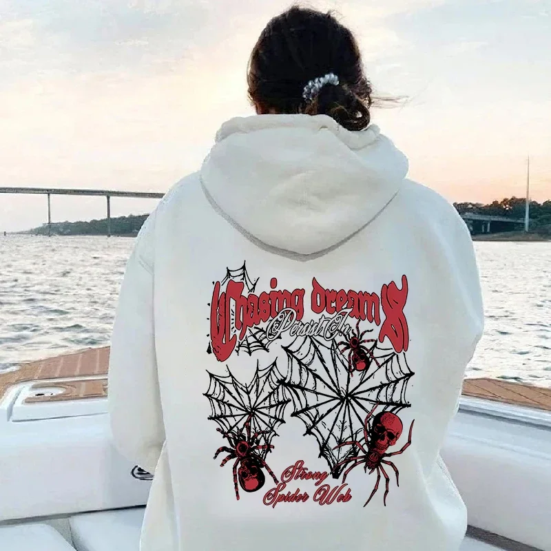 Sudadera con capucha de calavera y araña para hombre y mujer, suéter Unisex con estampado de telaraña, Manga, estilo americano, Primavera