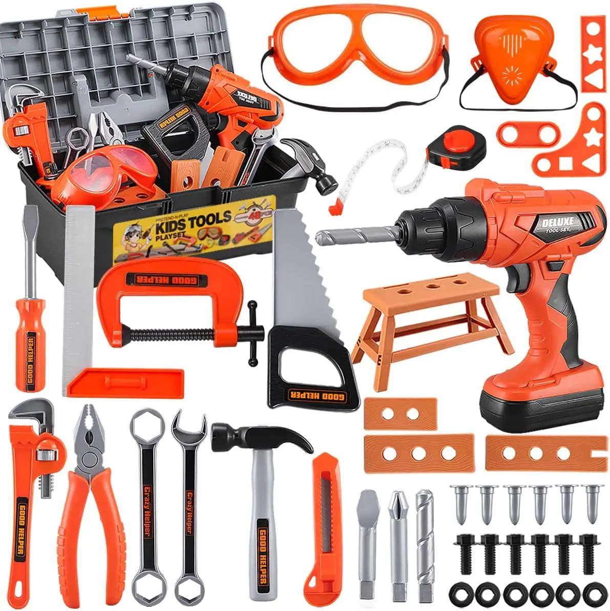 

48-Piece Kids Tool Set with Toy Drill & Toolbox - Pretend Play Construction Toys for Ages 3-8