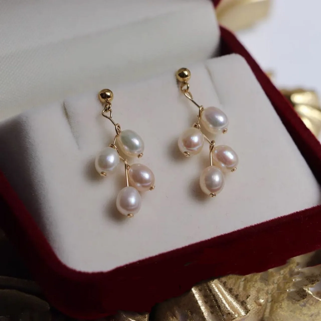 100% Natural Freshwater Pearl 14K Gold Filled Lady Tassels Stud Earrings Promotion Jewelry Women Christmas Gifts Anti Allergy