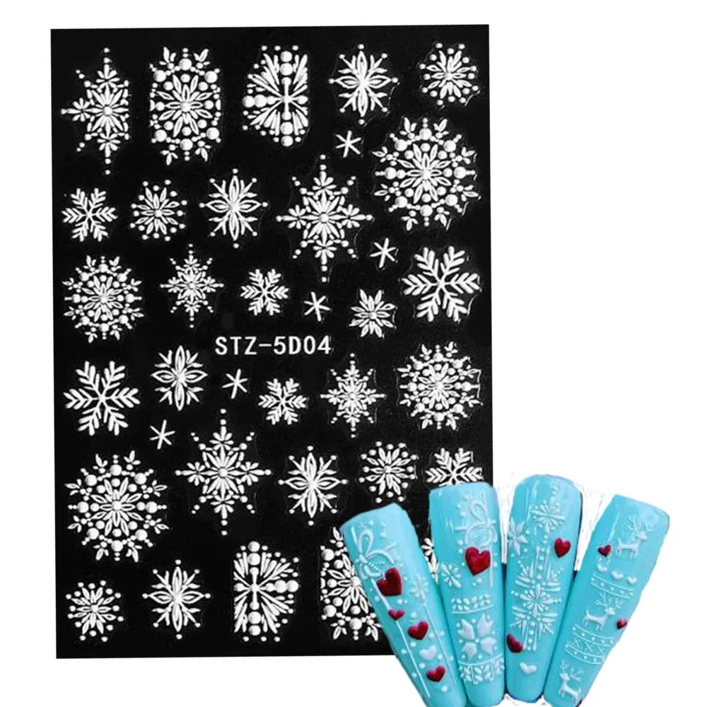 1 Stück 5D Acryl Blumen Nail Art Aufkleber geprägte Schneeflocke Nagelaufkleber Winter Urlaub Weihnachten Dekoration für DIY Maniküre