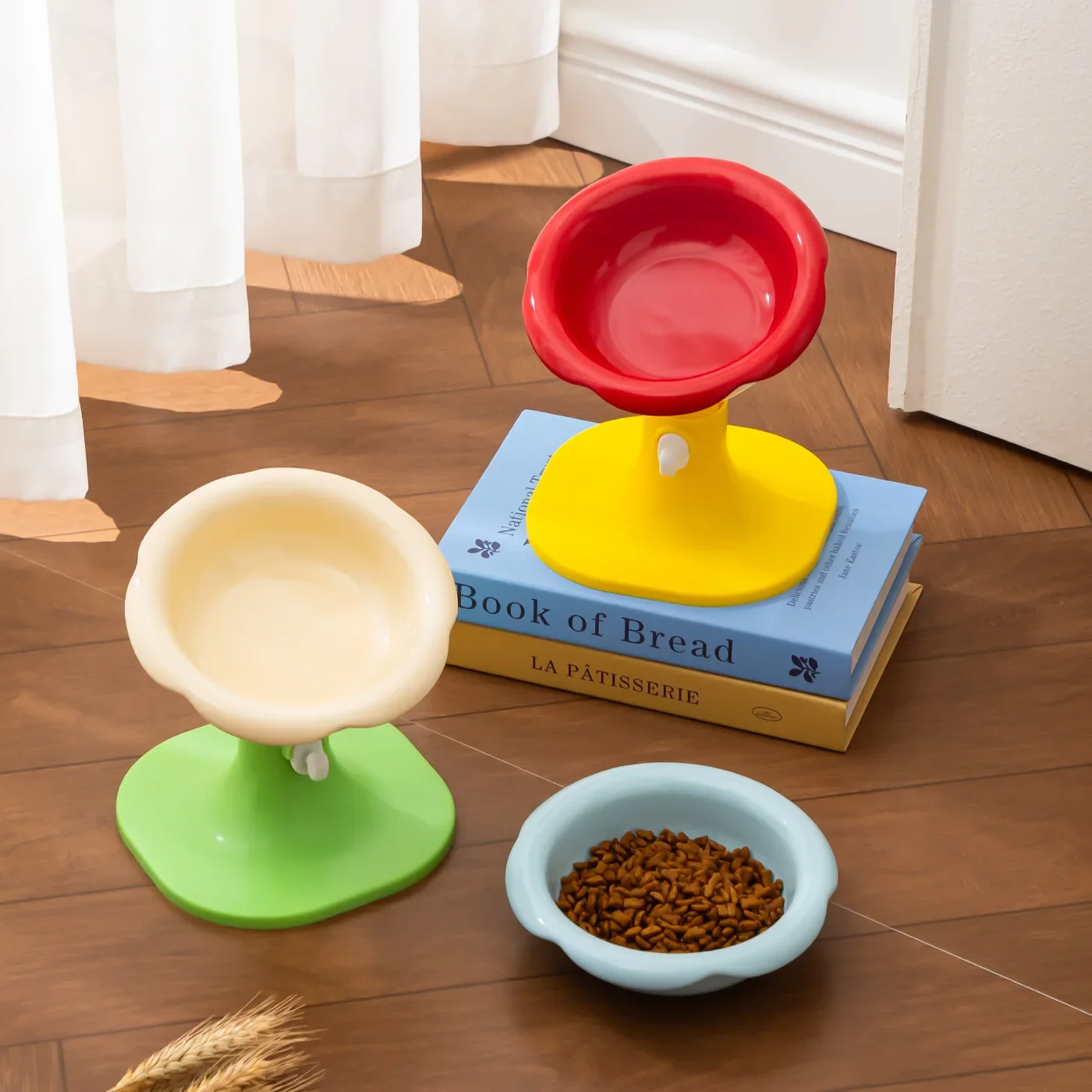 Elevated Ceramic Cat Bowl Tilted Anti-Black Chin Pet Feeder Adjustable 13.3-17.5cm Neck Protection Dog Feeding Bowl 350ml