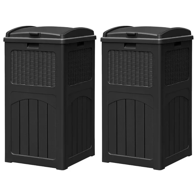 

Pack 35 Gallon Outdoor Trash Can, Garbage Can with Lid, Waterproof Resin Waste Bins for Garden, Backyard, Patio Use