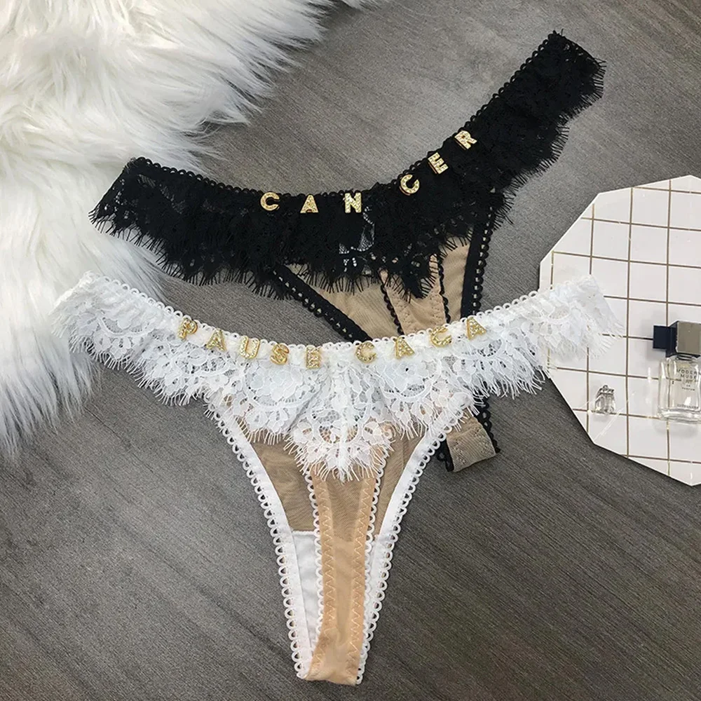 Custom Thong with Name Women Customized Lace Underwear Personalized Thong Waist Jewelry Women Bikini G-String Panty Lover Gift