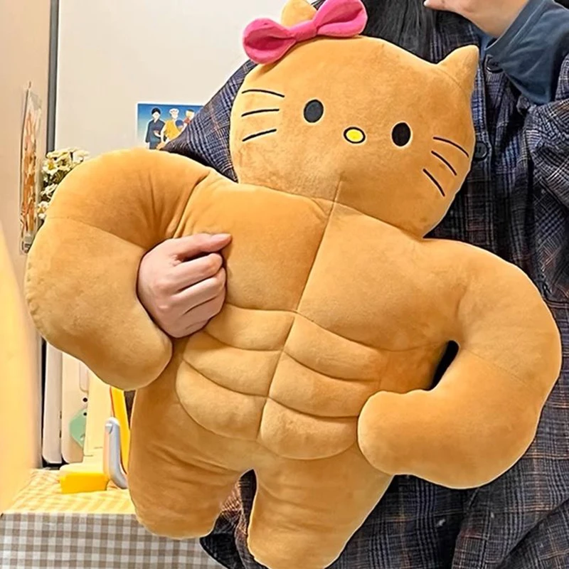 

New Sanrio Kawaii Anime Muscle Hello Kitty Doll Cartoon Cute Sleeping Hug Funny Girl Heart Doll Pillow Gift for Boys and Girls