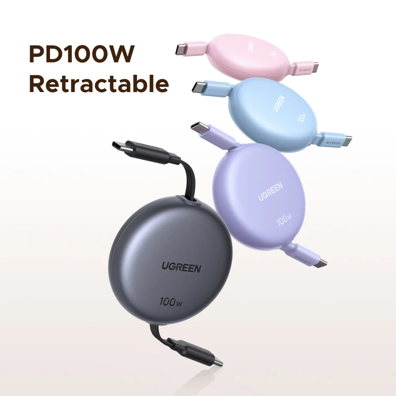 UGREEN Retractable PD 100W USB C to USB C Cable 5A for iPhone17 iPad MacBook Laptop Fast Charging Data Cord Type C Charger Cable
