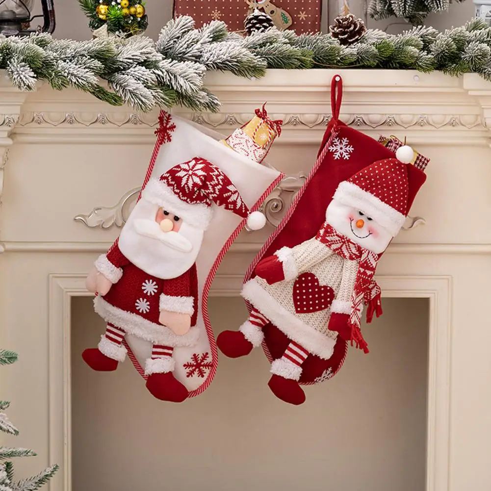 

Christmas Tree Stocking Reusable Christmas Stocking Knitted Santa Claus Snowman Design Capacity Xmas Tree Hanging Gift for Party