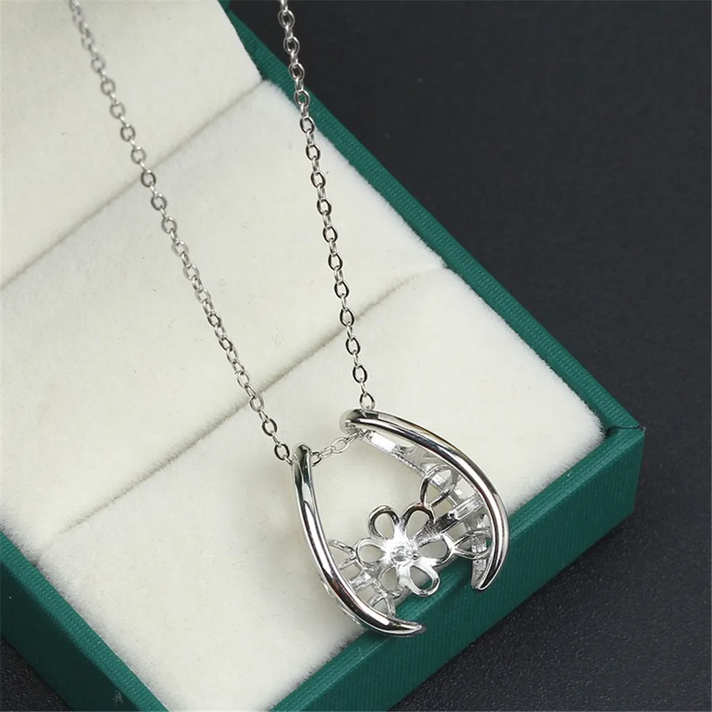 S925 Sterling Silver Pearl Pendant Setting, DIY Empty Bezel Cup Jewelry Supplies for Craft Making, Hollow Prong Pendant Findings