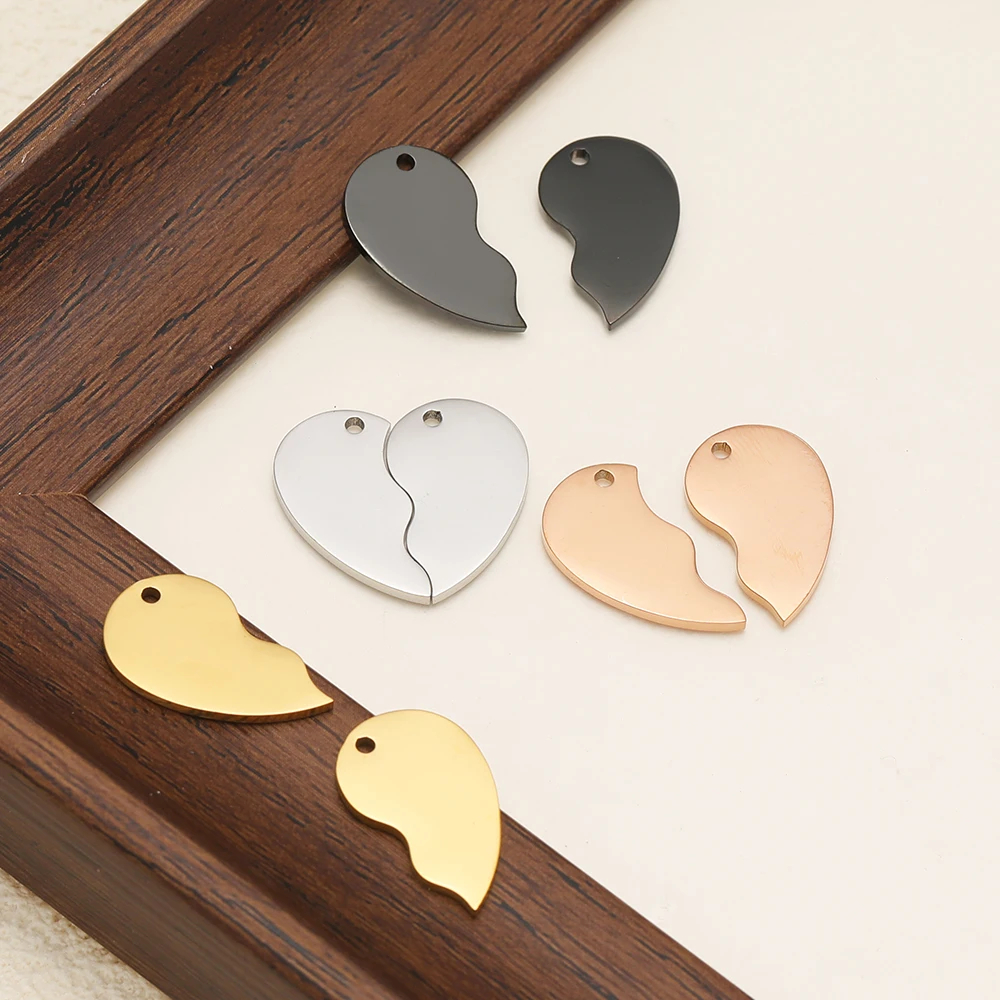 2-teiliges Set aus Edelstahl mit gebrochenen Herzanhängern für DIY-Schmuckherstellung, modische Paar-Halsketten, Anhänger, Armbänder und Liebesaccessoires. – Detail 4