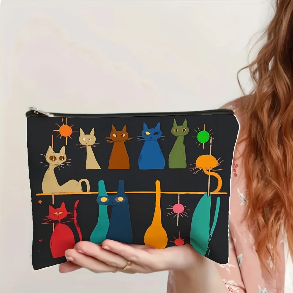 Una borsa per il trucco con motivo faccia di gatto carina: custodia multifunzionale con cerniera, borsa per riporre gioielli, piccola borsa portaoggetti con cerniera da viaggio perfetta
