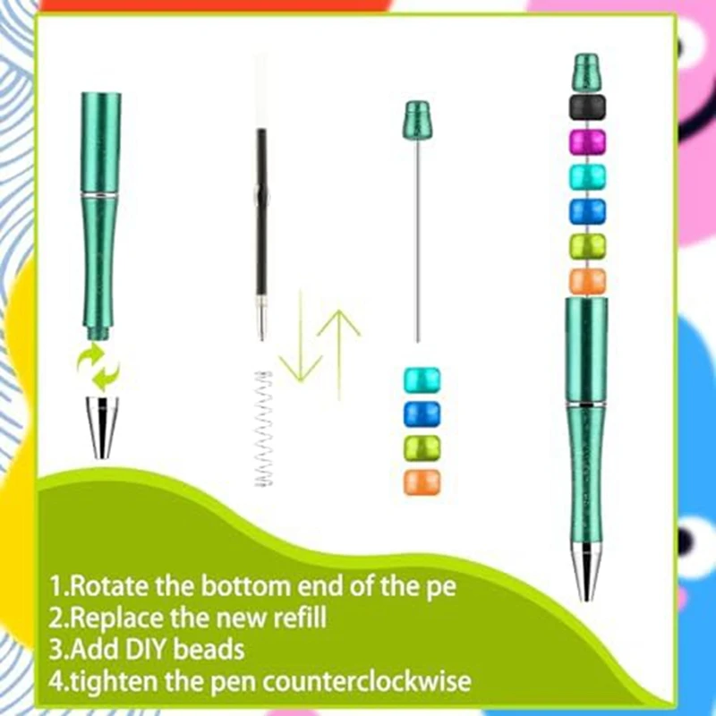 Caneta Beadable Recargas Adequado para Crianças e Estudantes, Material Escolar e Escritório