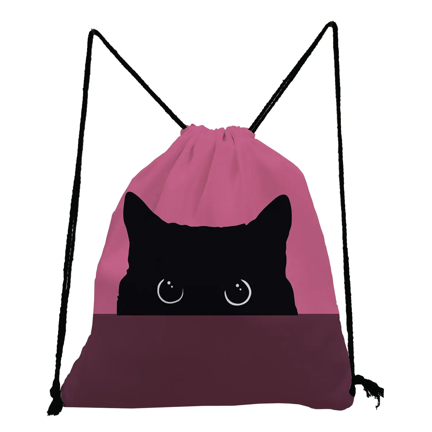 Mochila con cordón para mujer, bolsa de gimnasio con estampado de gato, portátil, para ir de compras, bolso de zapatos escolar a la moda para niña, patrón personalizado