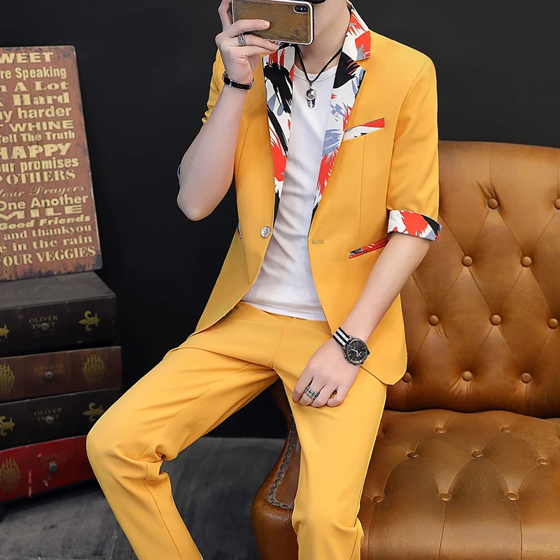 2024 summer Korean slim short sleeve small suit thin casual men British seven-point sleeve mid-sleeve suit suit men