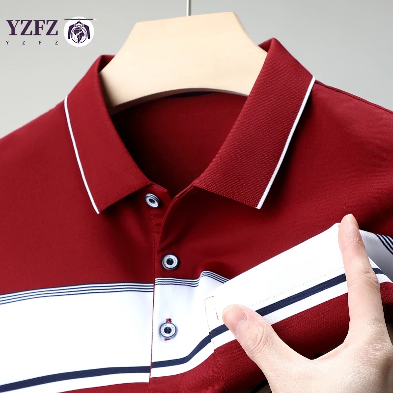 

2024 New Men's Color Woven Striped Short Sleeved POLO Shirt Cotton Summer Casual Top