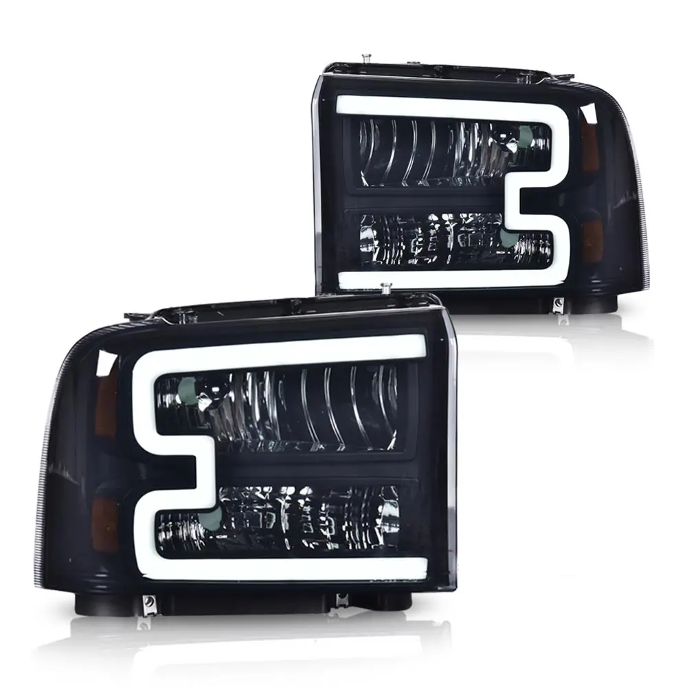 

[Led Drl Bar Headlights Assembly Replacement for 2005-2007 Ford F250 F350 F450 F550 Super Duty/2005 Excursion Chrome]