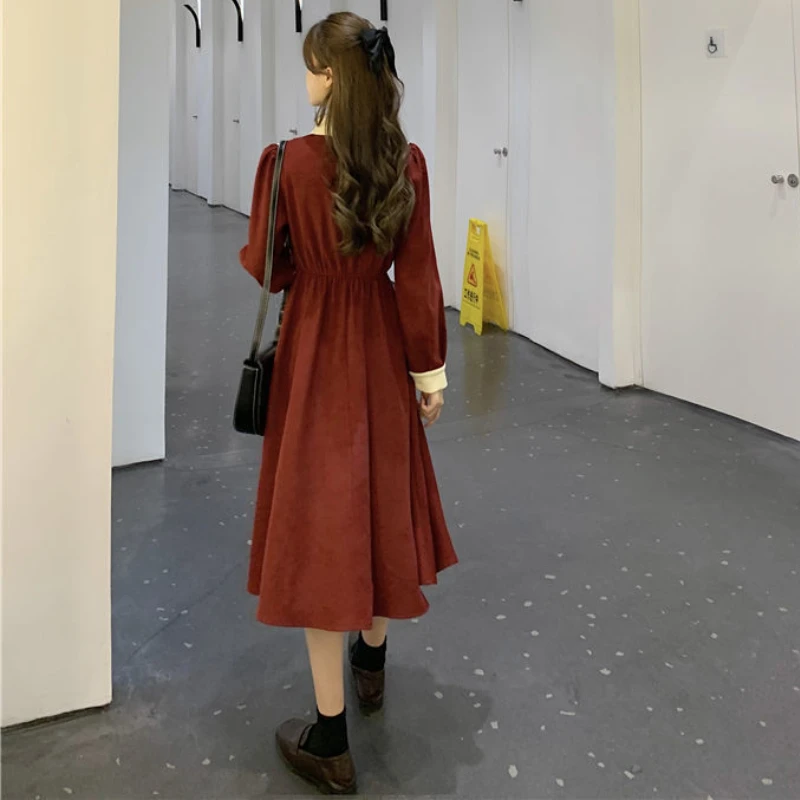 knee length dresses for ladies The Long Sleeve Peter Pan Dress in Blueberry main image 1