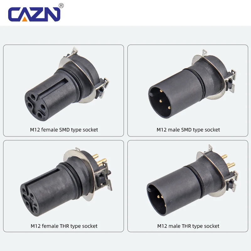 M12 SMD Socket Adapter Male Female 2 3 4 5 6 8 12 17 Pin A/B/D IP67 Surface Mount Through Hole for PCB Assembly & Automation