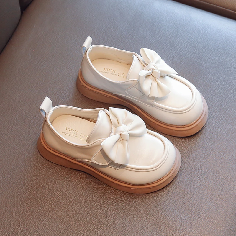 Girls Leather Shoes 2024 Autumn New British School Style Children Loafers Soft Soled Kids Princess Fashion Bow-knot Student Shoe