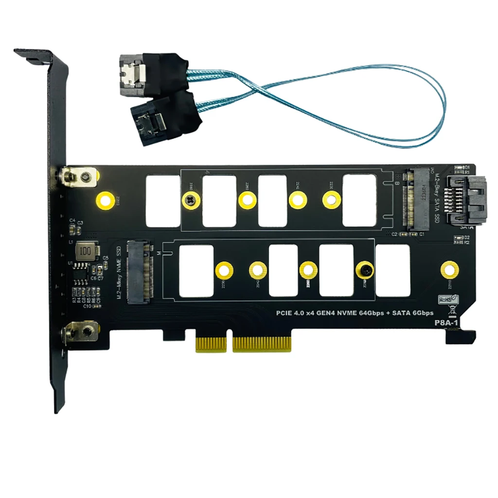 

XT-XINTE PCIE X4 to M.2 SSD Adapter Card Support NVME + SATA SSD 22110 High Speed PCIe 4x Gen 4.0 Riser Card w/ SATA Data Cable