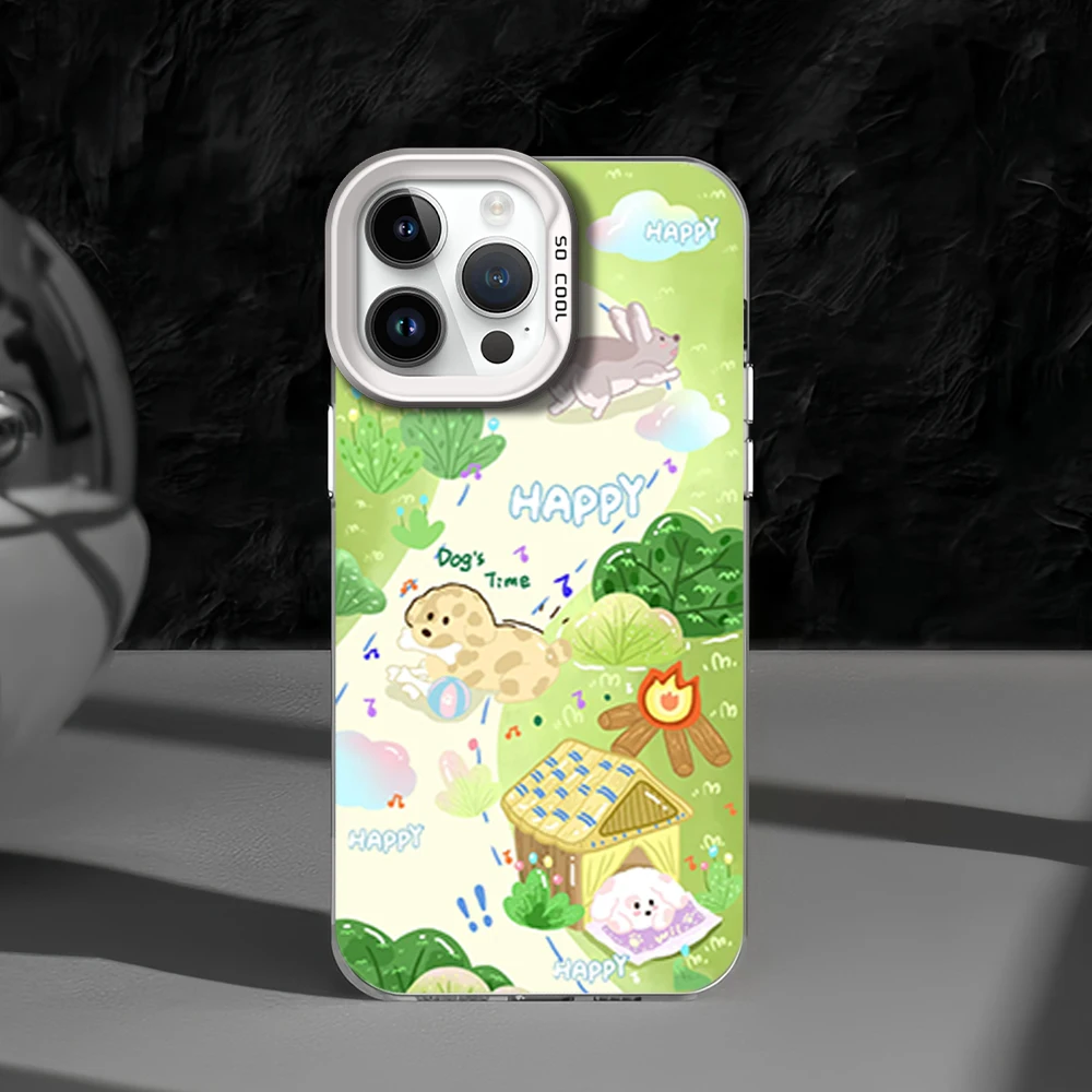 Cute Grassland Animals For iPhone 12 11 13 14 15 16 Max Pro Plus Anti Slip Protective Cover IMD Phone Case