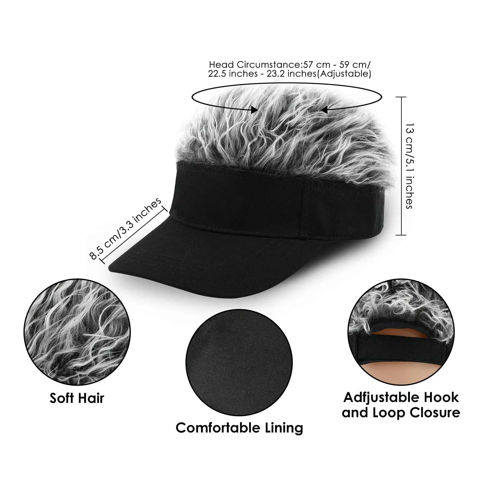 Synthetic Golf Baseball Cap Sports Running Hiking Sunhat Fancy Party Hip-Hop Dance Cap Visors Mens Spiked Wig Hairs Fishing Hat view 4