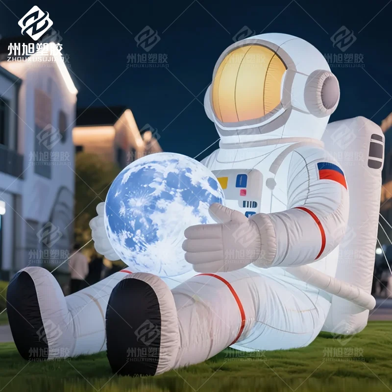 Custom-made Inflatable Moon and Astronaut Model, Aerospace-themed Decorative Prop for Outdoor Shopping Mall Advertisements