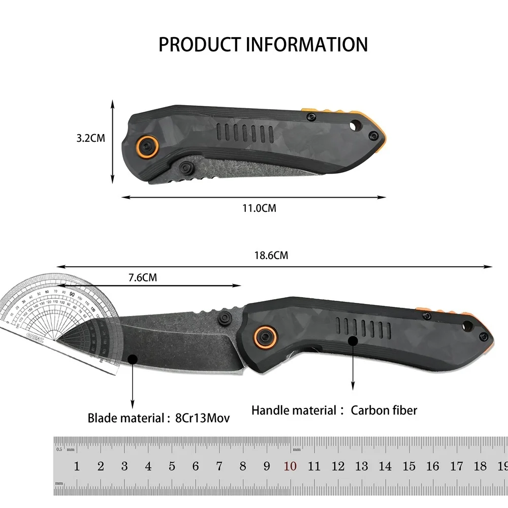 High Quality 6280 Folding Pocket Knife 8Cr13Mov Blade Carbon Fiber Handle Outdoor EDC Camping Hiking Survival Cutting Tool