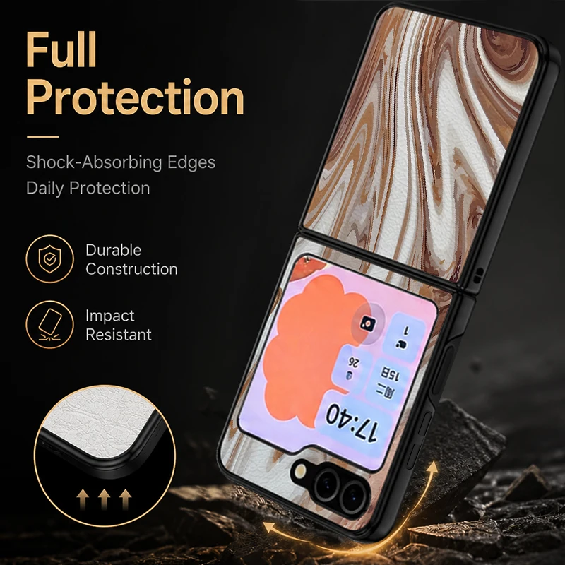 Ink Wash Marble Printed Leather Texture Phone Case For Samsung Galaxy Z Flip8 Flip7 FE Flip6 Flip5 Flip4 Flip3 5G Hard PC Cover view 3