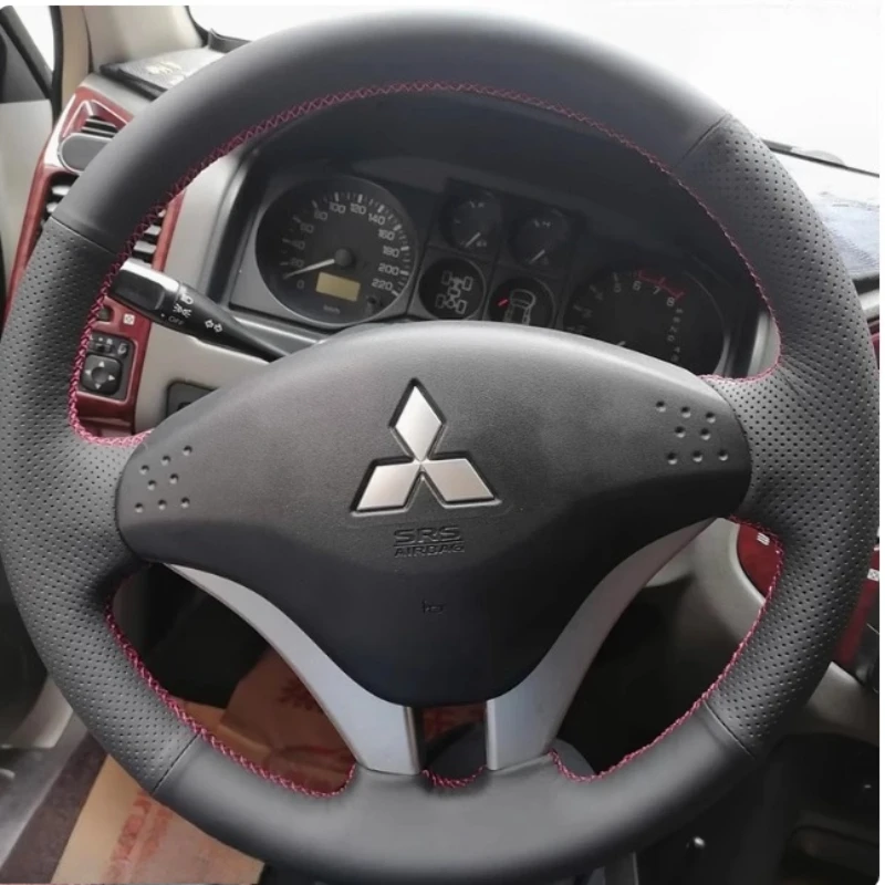 لميتسوبيشي باجيرو 2008-2011 V73 2011 L200 مخيط يدويا جلد طبيعي أسود غطاء عجلة القيادة سيارة #2