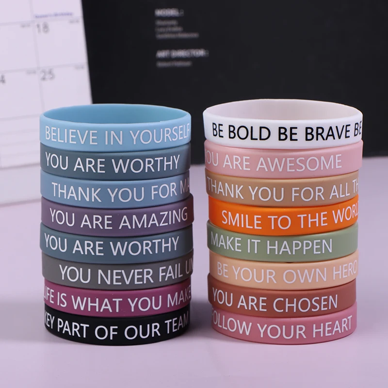 Motivational Quote Rubber Wristbands Colored Inspirational Silicone Bracelets Stretch Unisex Wristbands For Women Men Gifts