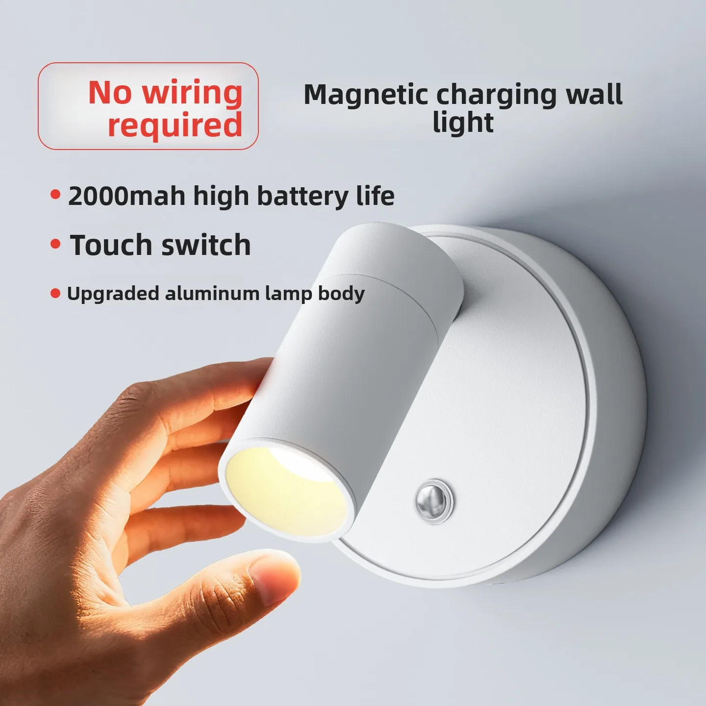 Wireless Rechargeable Wall Lamp, Magnetic Spotlight, Reading & Picture Light for Bedroom Wall