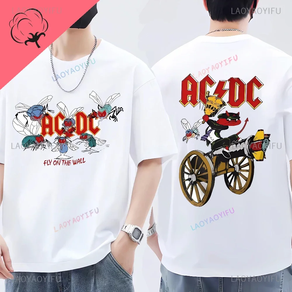 2024 New ACDC Rock Band Short Sleeve T-shirt Male and Female Students Summer Loose American Street All Round Neck Pure Cotton