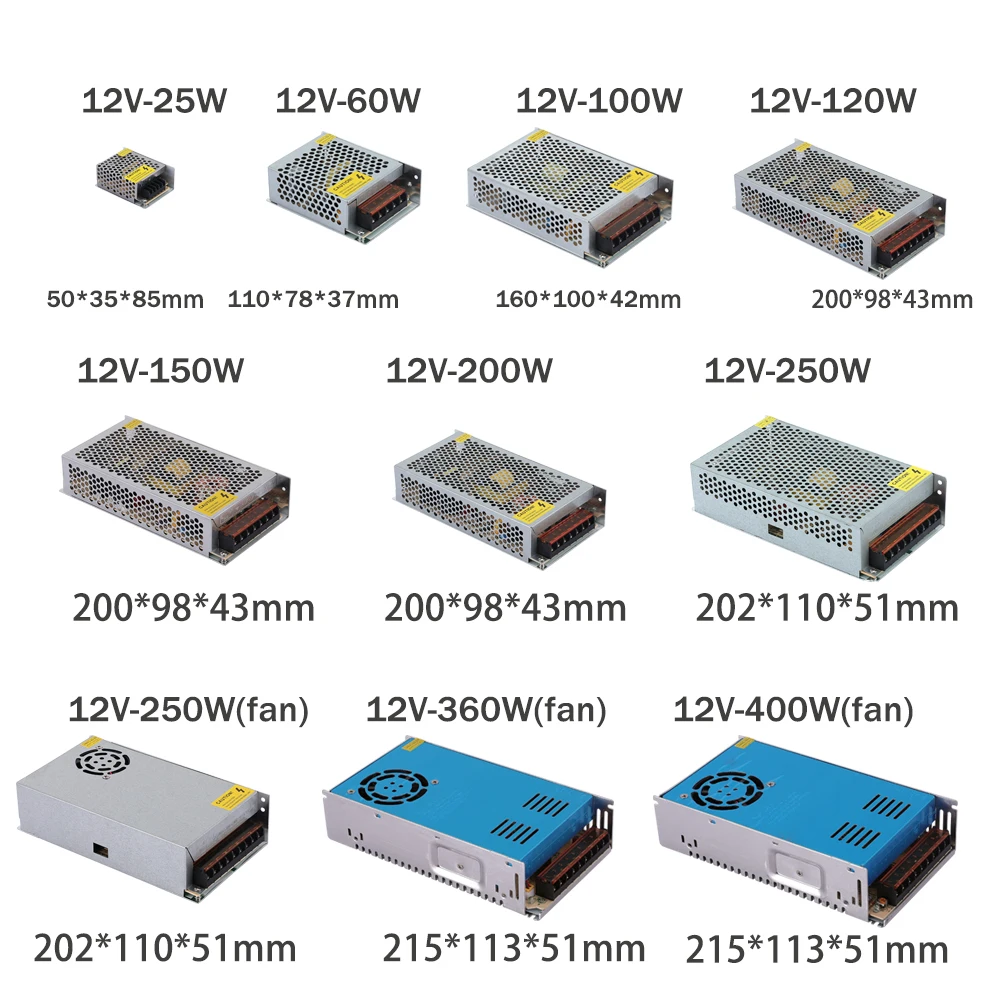 Switching Power Supply AC 110V 220V to DC 12V Source Adapter Light Transformer SMPS For LED Strips CCTV