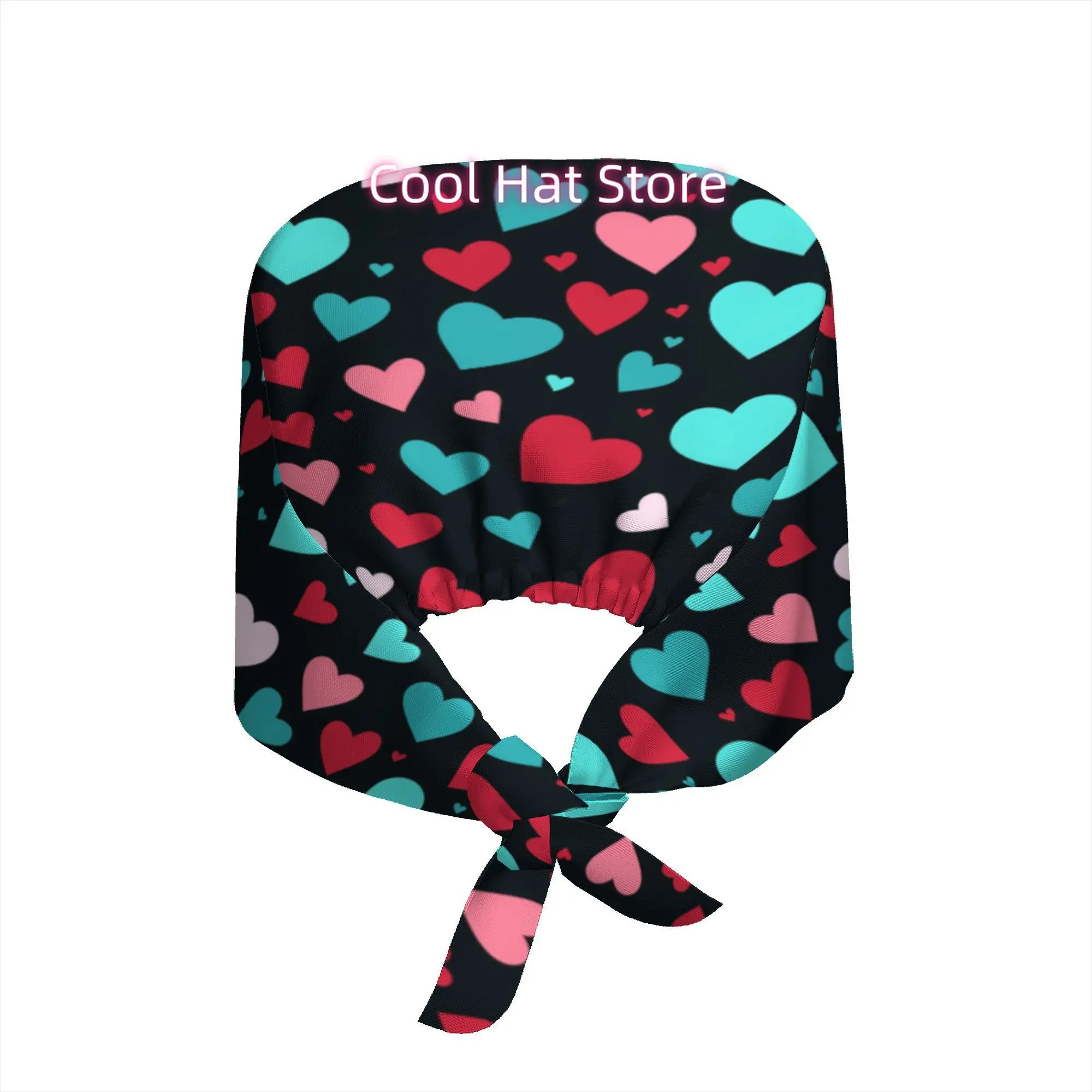 1pc Adjustable Working Cap, Elastic Tie-Back Scrub Cap, Unisex, One Size, Golden heart-shaped pattern