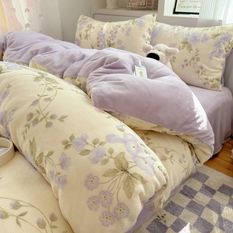 

New Class A 200-gram Milk Velvet Duvet Cover A Simple and Fresh Cartoon Retro Style Single Quilt Cover Skin-friendly Bedding